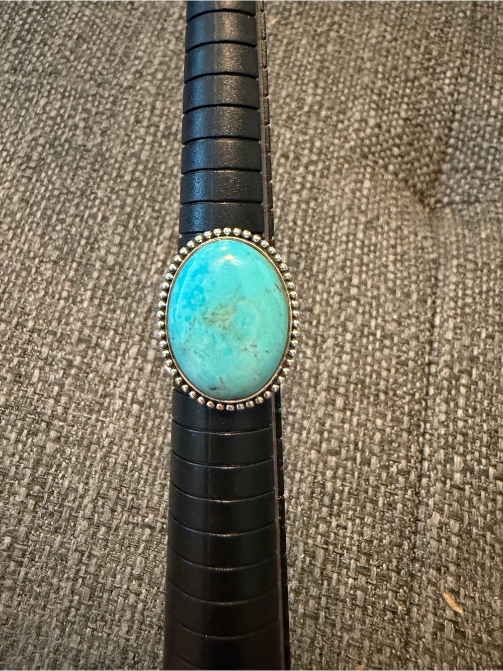 Turquoise Oval Statement Ring - Blue Stone Silver Bezel